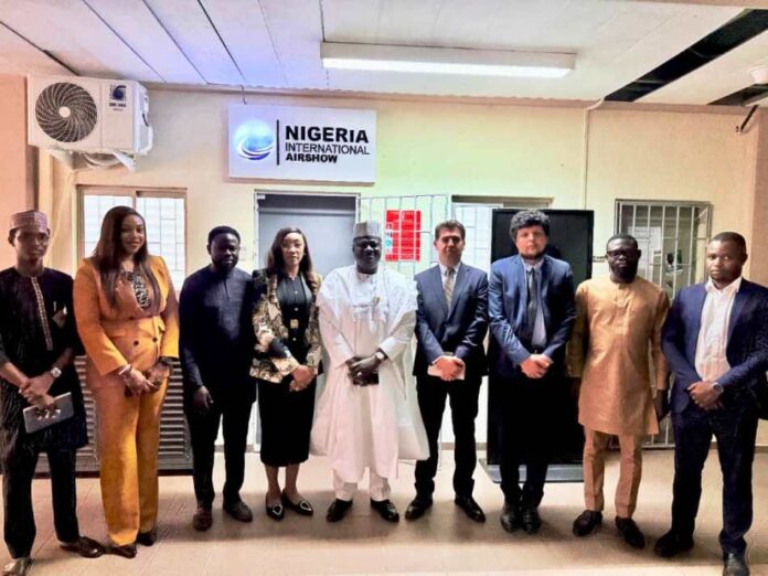 Permanent Secretary, Ministry of Aviation and Aerospace Development, Dr. Ibrahim Abubakar Kana mni 5th from left, Chief Executive Officer, Nigeria Air show, Brian Williams 4th from left and members of the International Airline Operators.