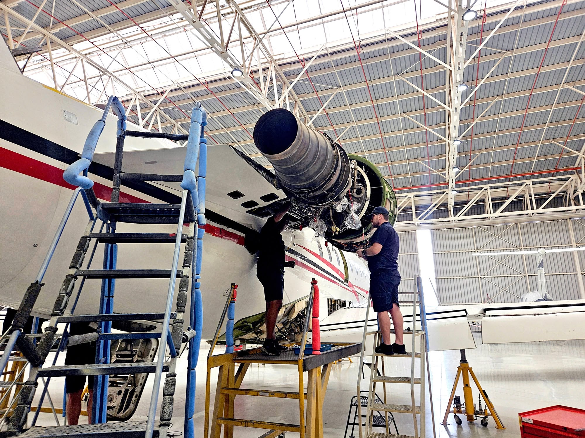 Bombardier Challenger 604 undergoing engine accessory gearbox (AGB) at ExecuJet MRO Services South Africa