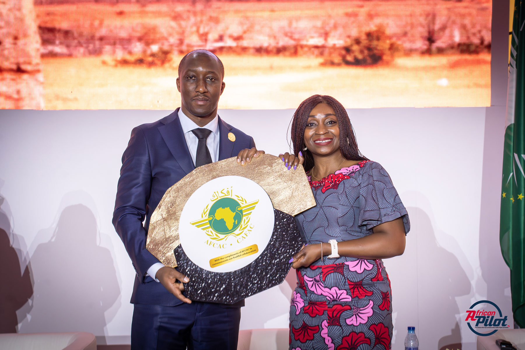 Dr Jimmy Gasore, Minister of Infrastructure of Rwanda and Ms Adefunke Adeyemi, Secretary General of the African Civil Aviation Commission (AFCAC). Photo Credit ©African Pilot // Craig Dean
