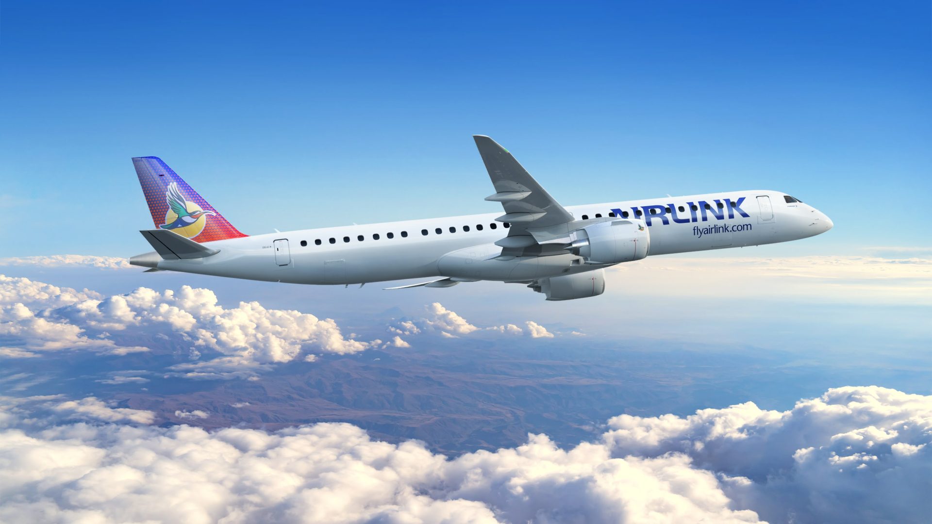 images depicting Embraer E195-E2 aircraft in Airlink livery.
