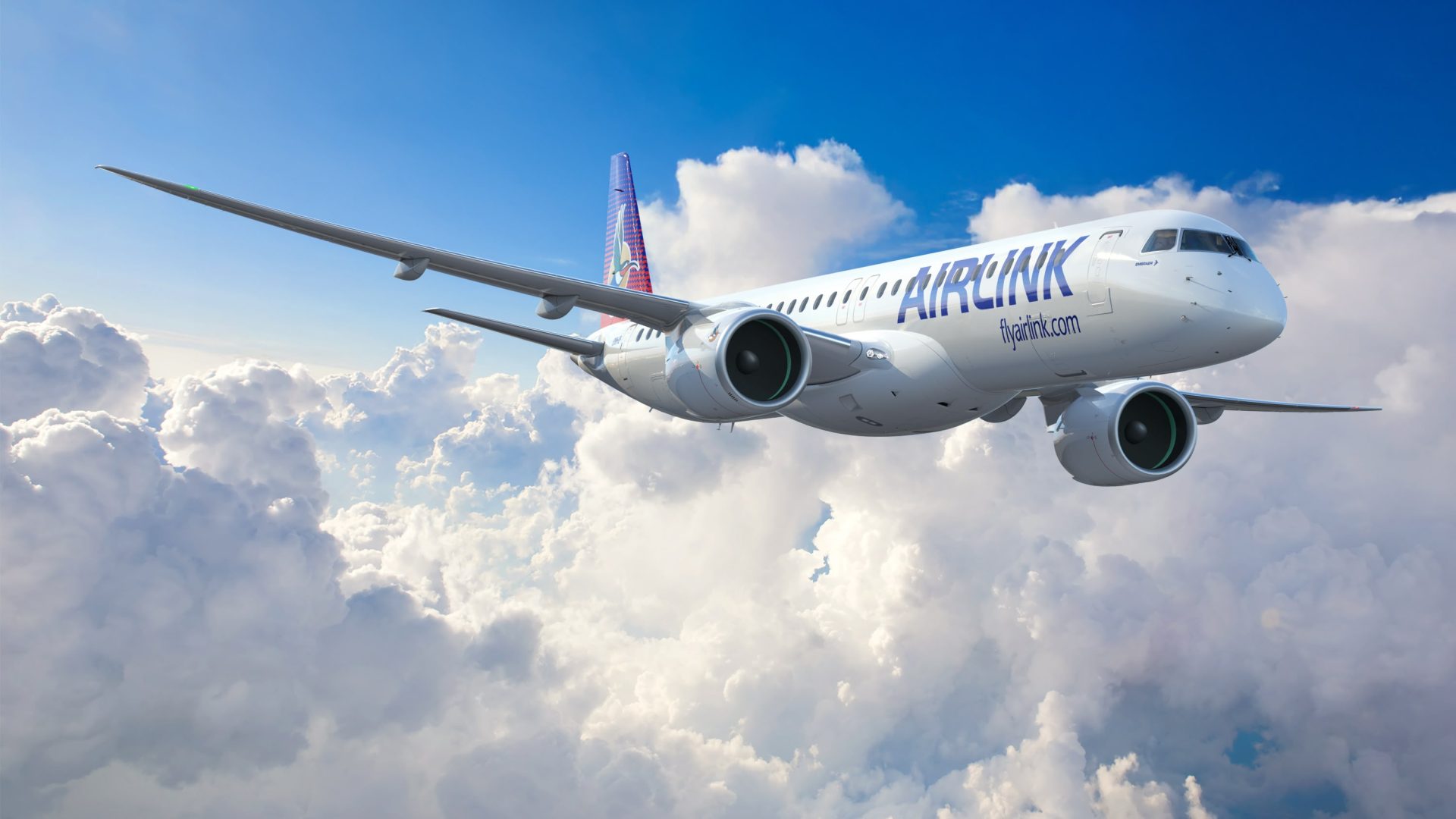 images depicting Embraer E195-E2 aircraft in Airlink livery.