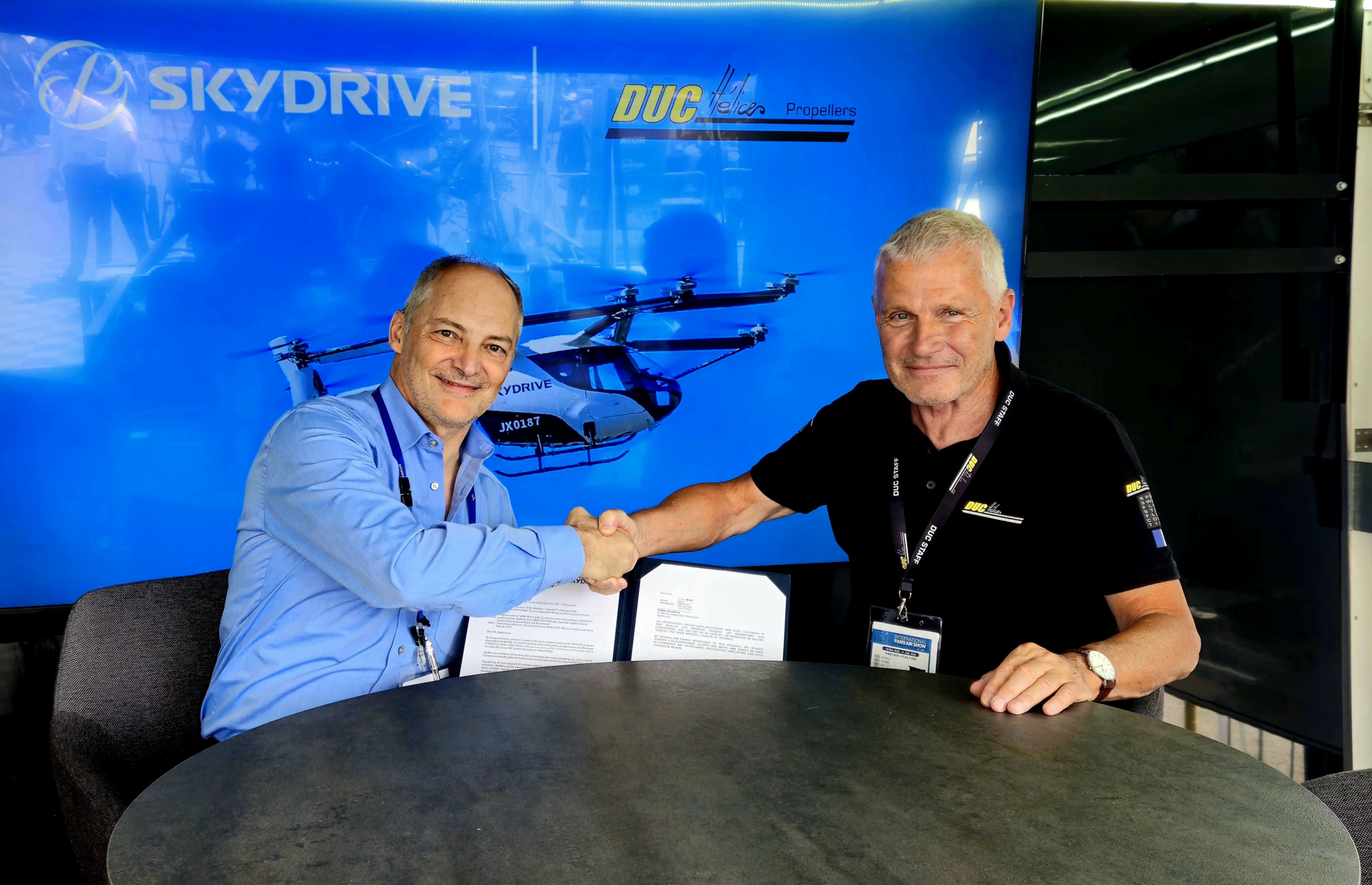 From left: Arnaud Coville, Chief Development Officer of SkyDrive and Vincent Duqueine, President of DUC Hélices Propellers