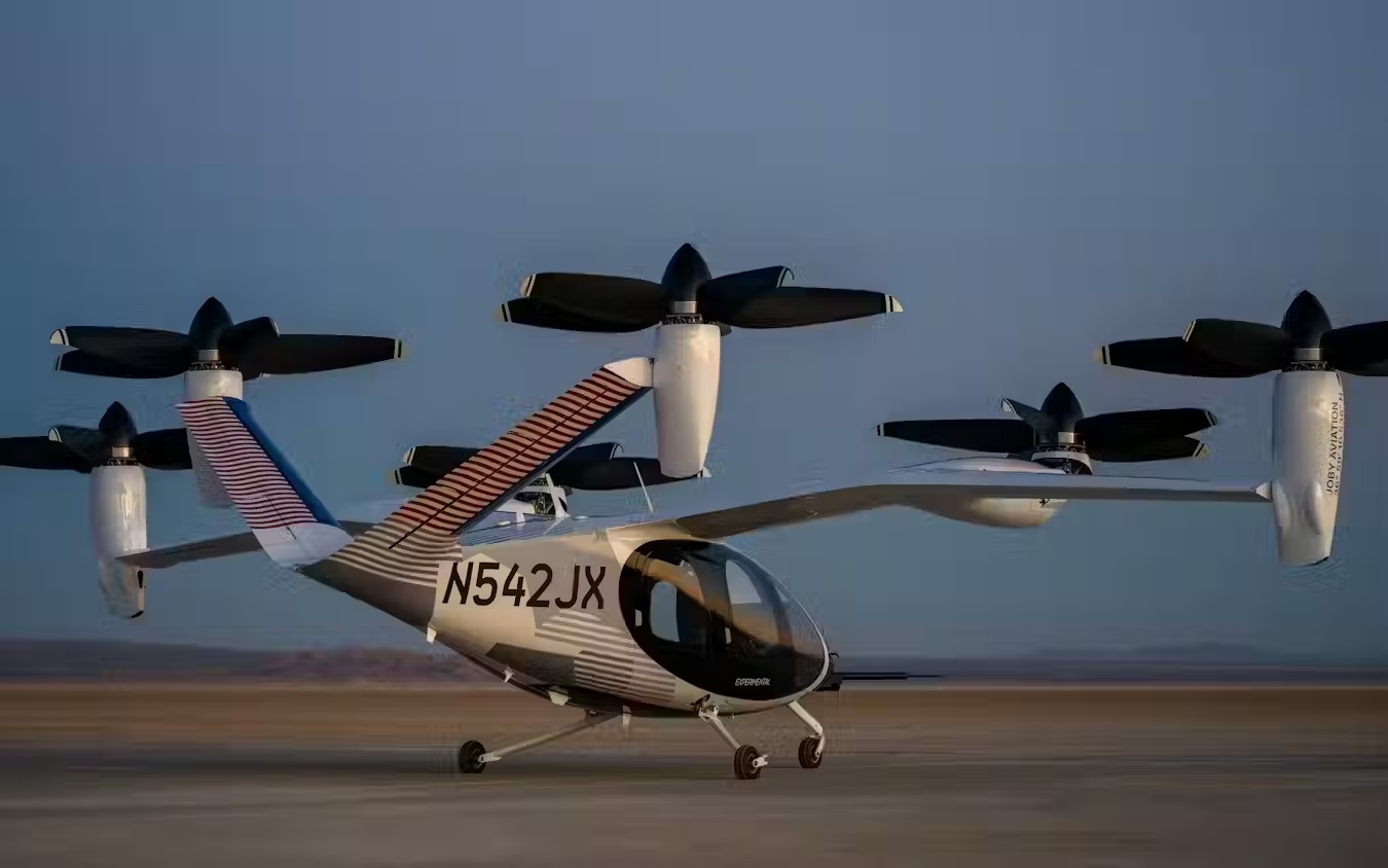 Joby delivered a second electric air taxi to Edwards Air Force Base during the quarter, pictured here. Joby Aviation photo