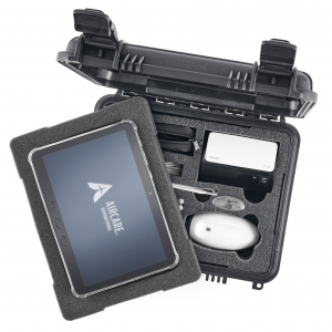 The Aircare Emergency Diagnostic Platform (AEDP) kit shown with tablet and hard case.