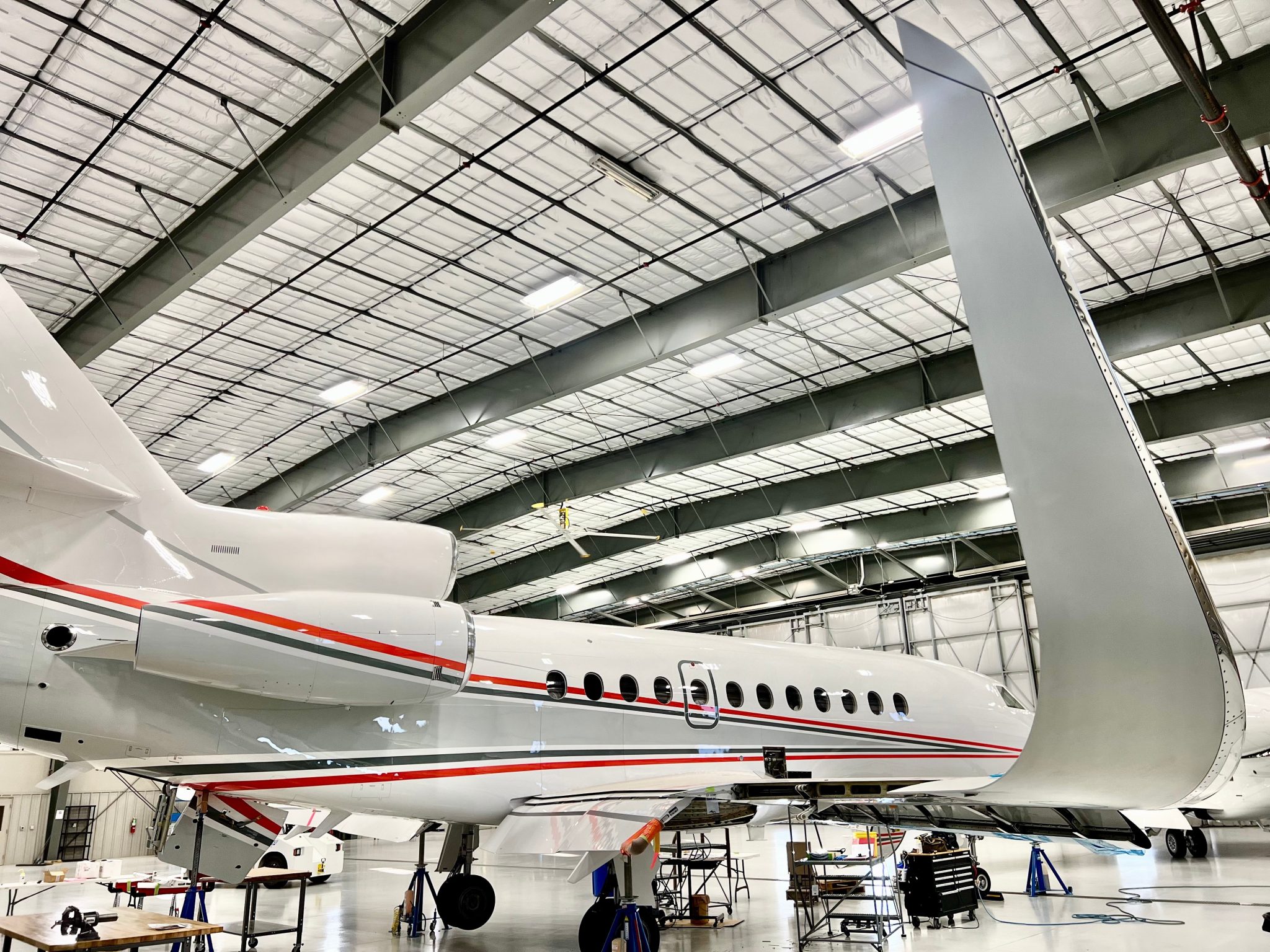 Completed winglet install on a Falcon 900 in Yingling Aviation hangar