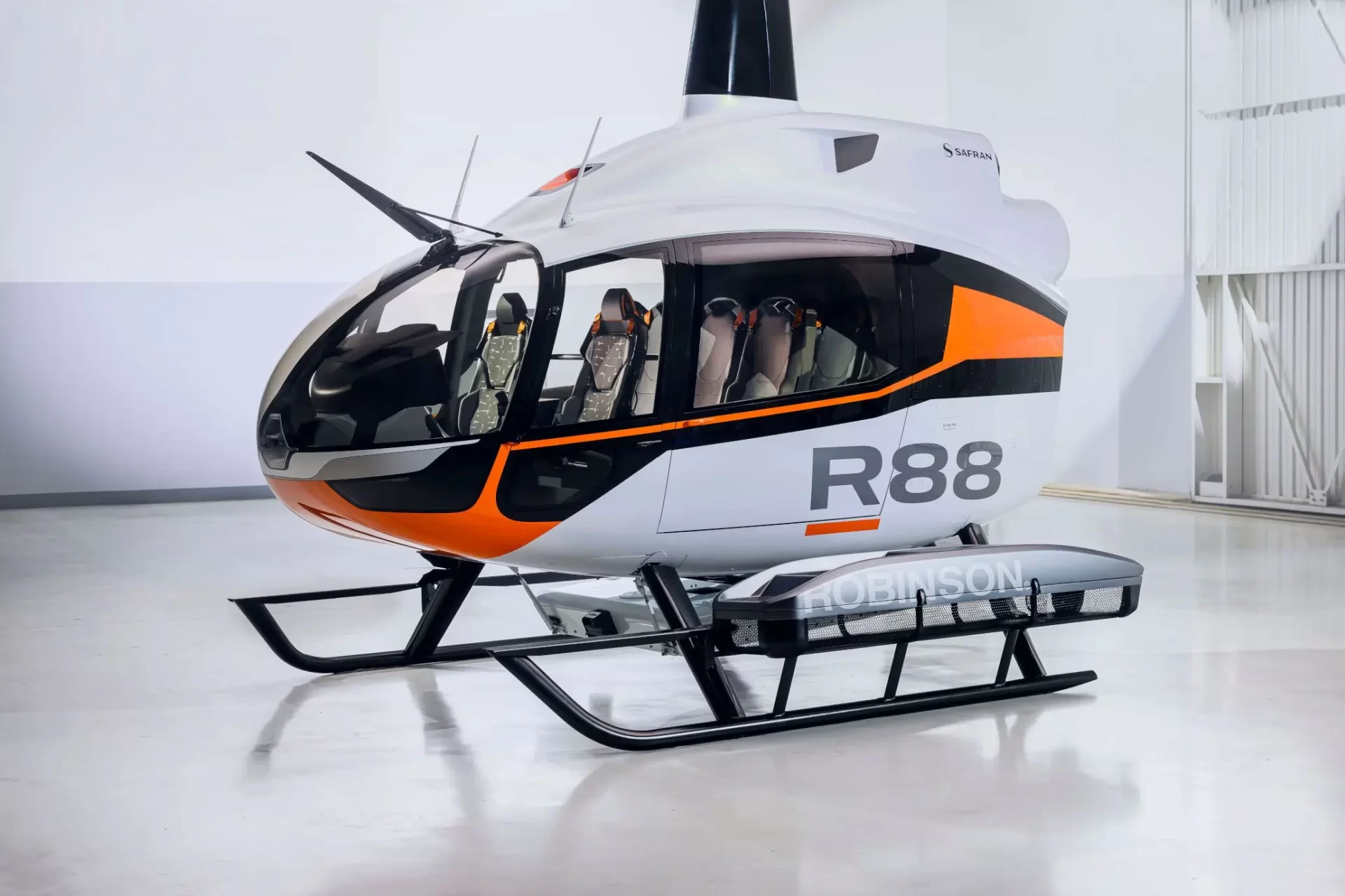 The highly configurable Robinson Helicopter R88 is designed for a variety of missions, including aerial firefighting, air medical transport, utility work, passenger transport and more. Its adaptable interior design allows for quick reconfiguration, supporting various mission needs.